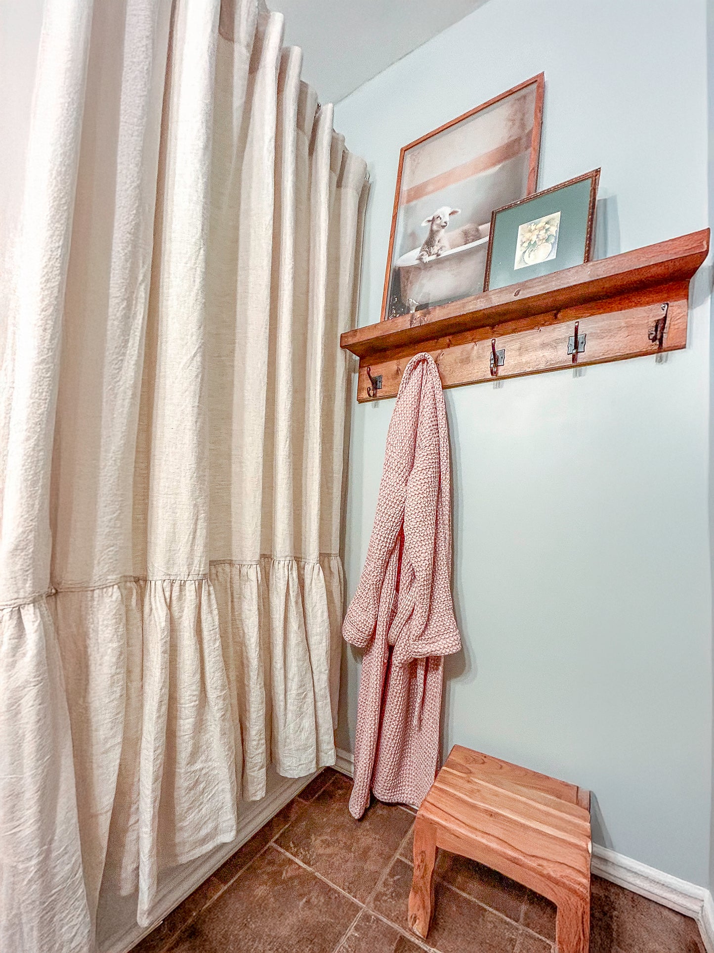 Ruffled Linen Shower Curtain
