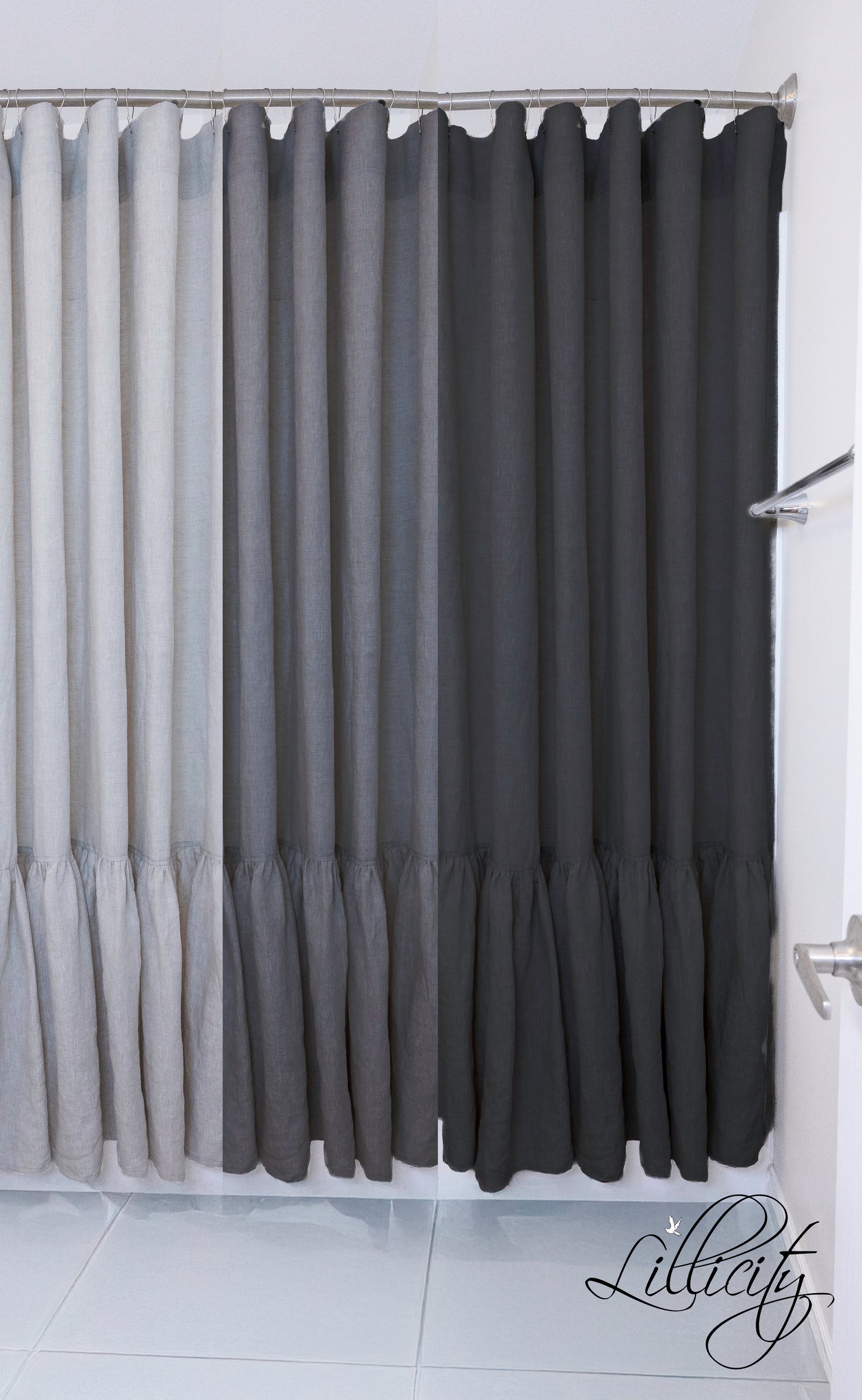 Ruffled Linen Shower Curtain