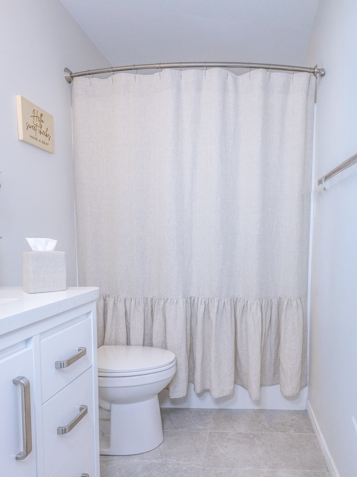 Ruffled Linen Shower Curtain