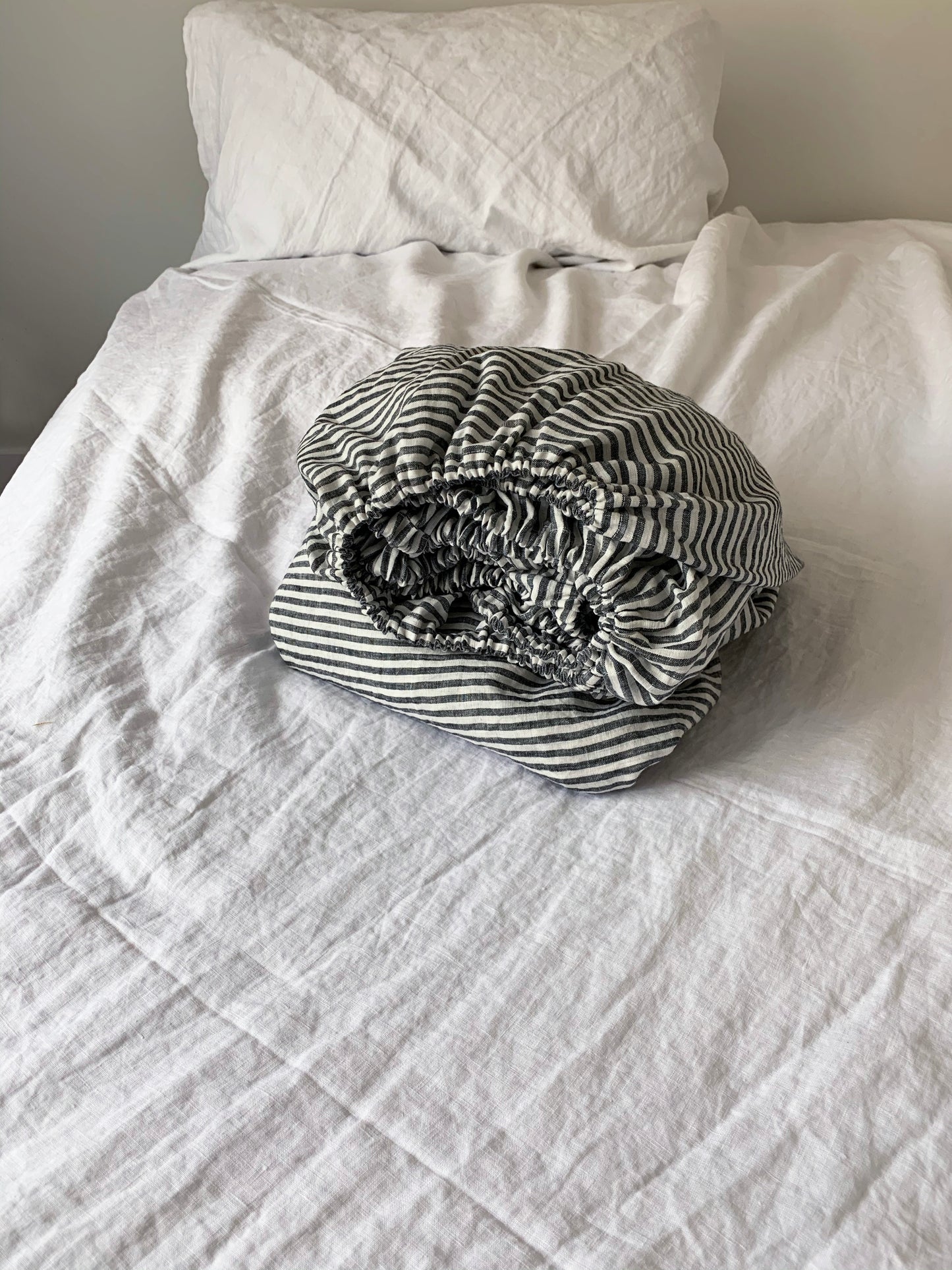 Striped Linen Fitted Sheet - Choose Size in Drop Down