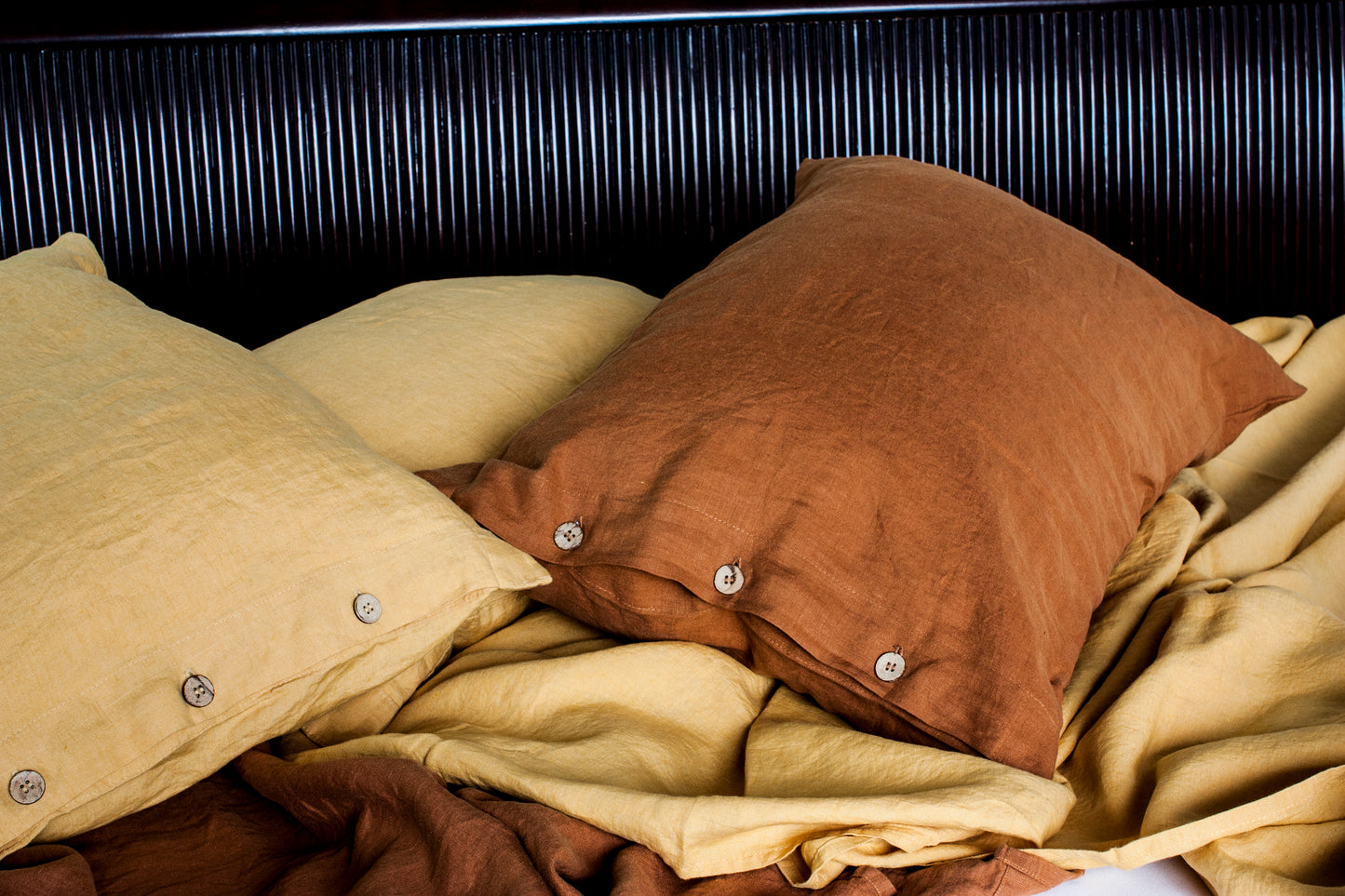 Linen Pillowcase with Coconut Button Closure Extra Sizes (Lumber - Twin)
