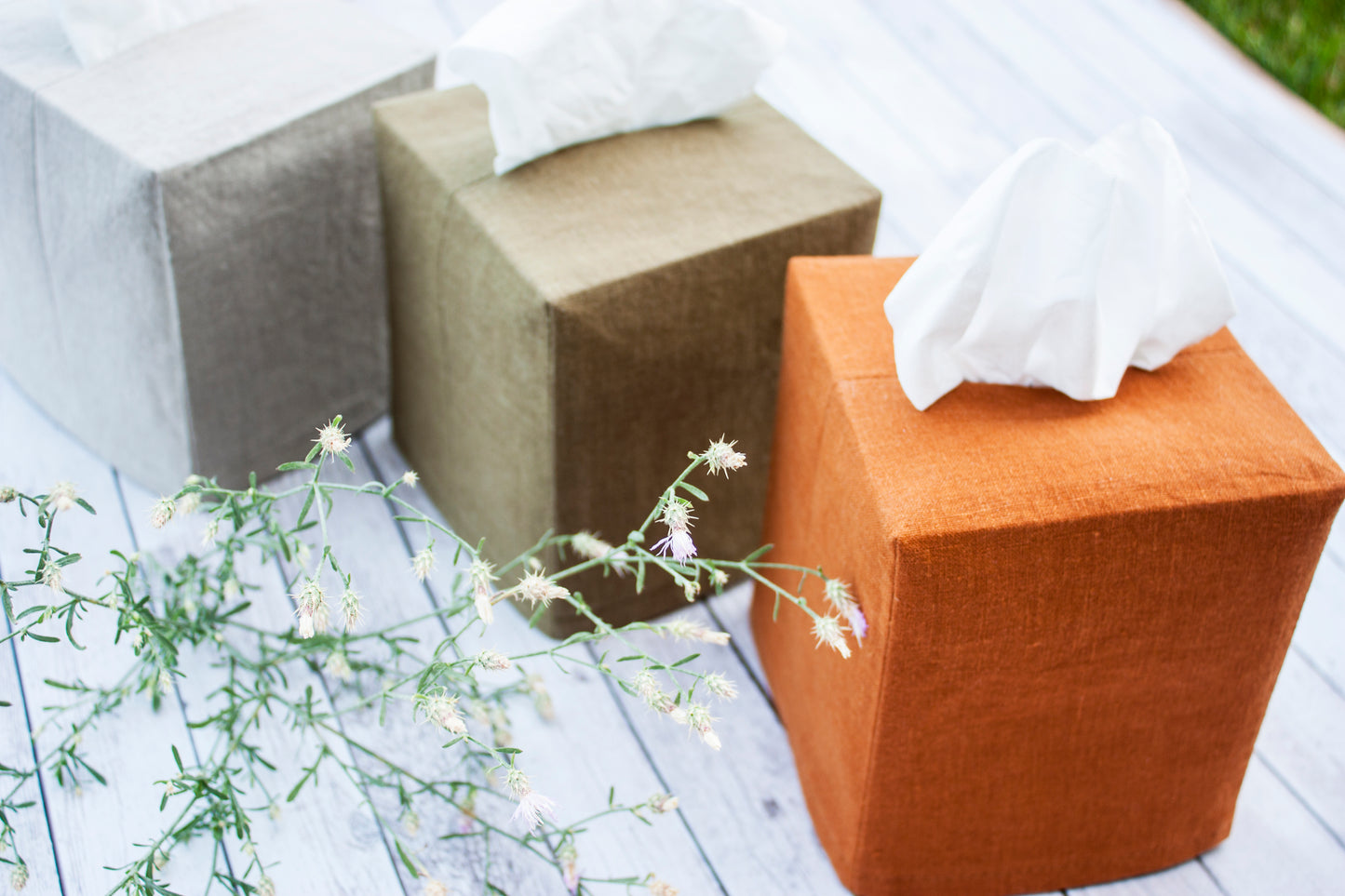 Linen Stripe Square Tissue Box Cover