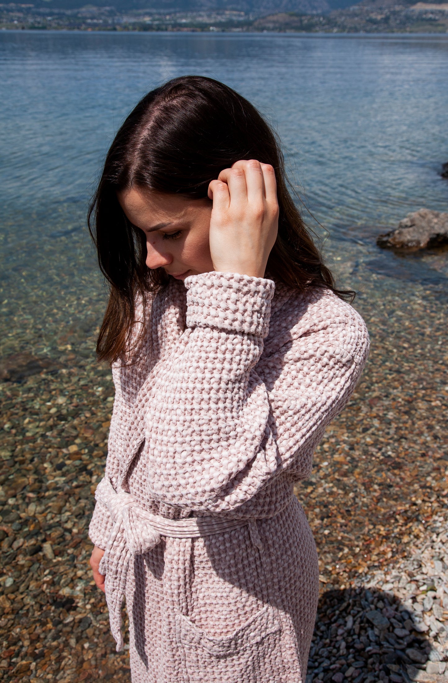 Blush Waffle Unisex Linen Bathrobe - S to 4XL