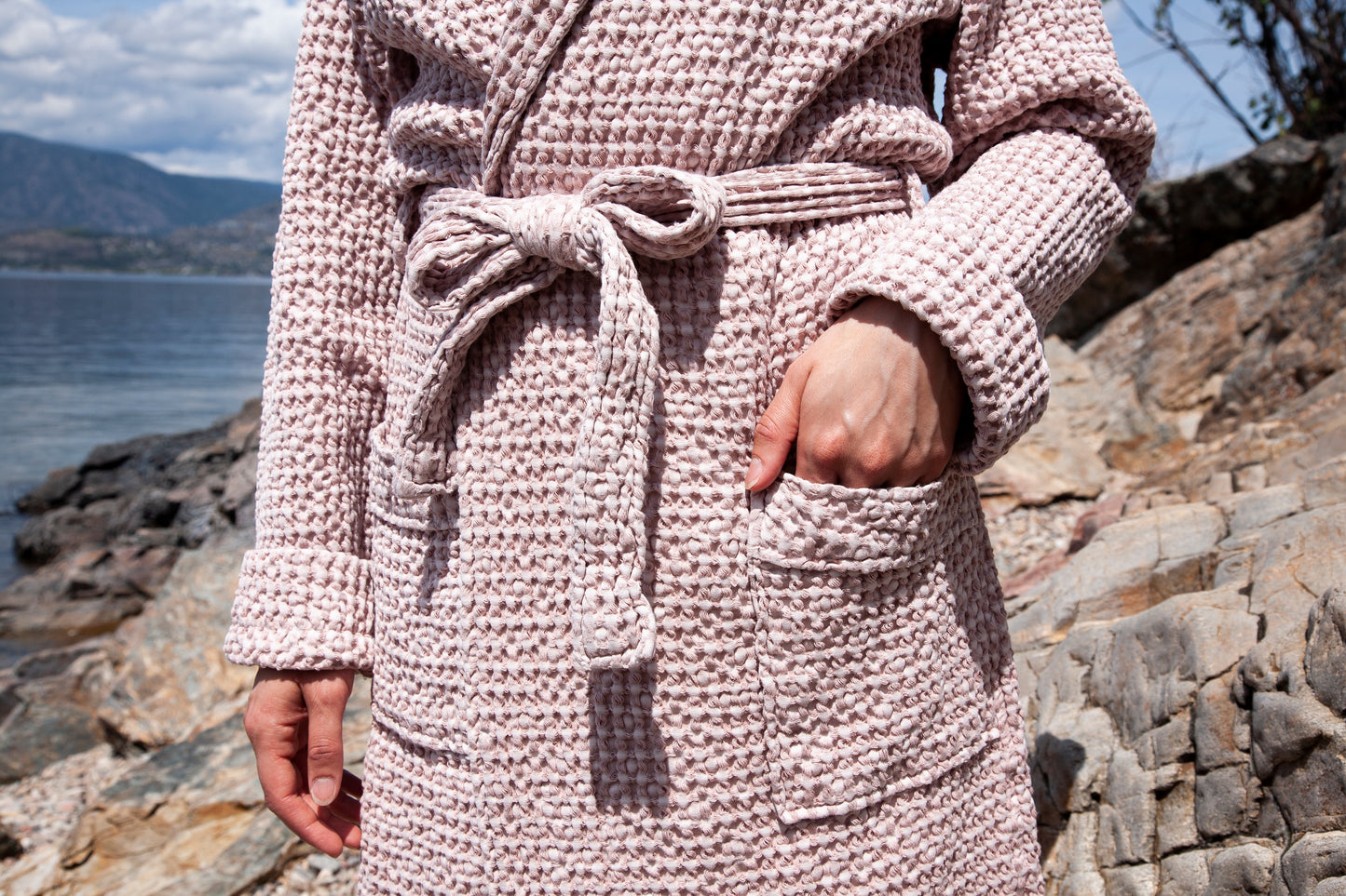 Blush Waffle Unisex Linen Bathrobe - S to 4XL