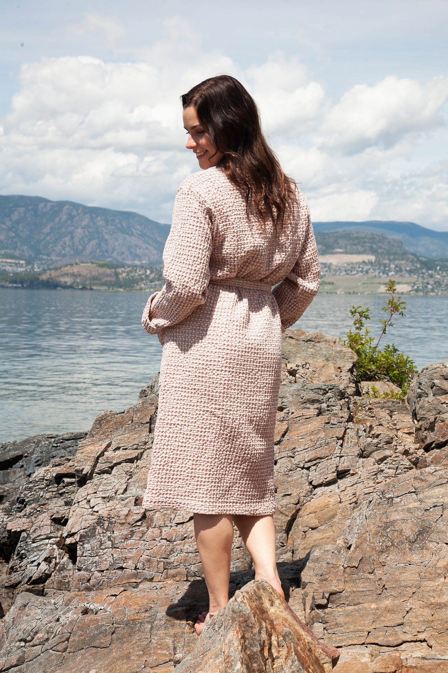 Blush Waffle Unisex Linen Bathrobe - S to 4XL