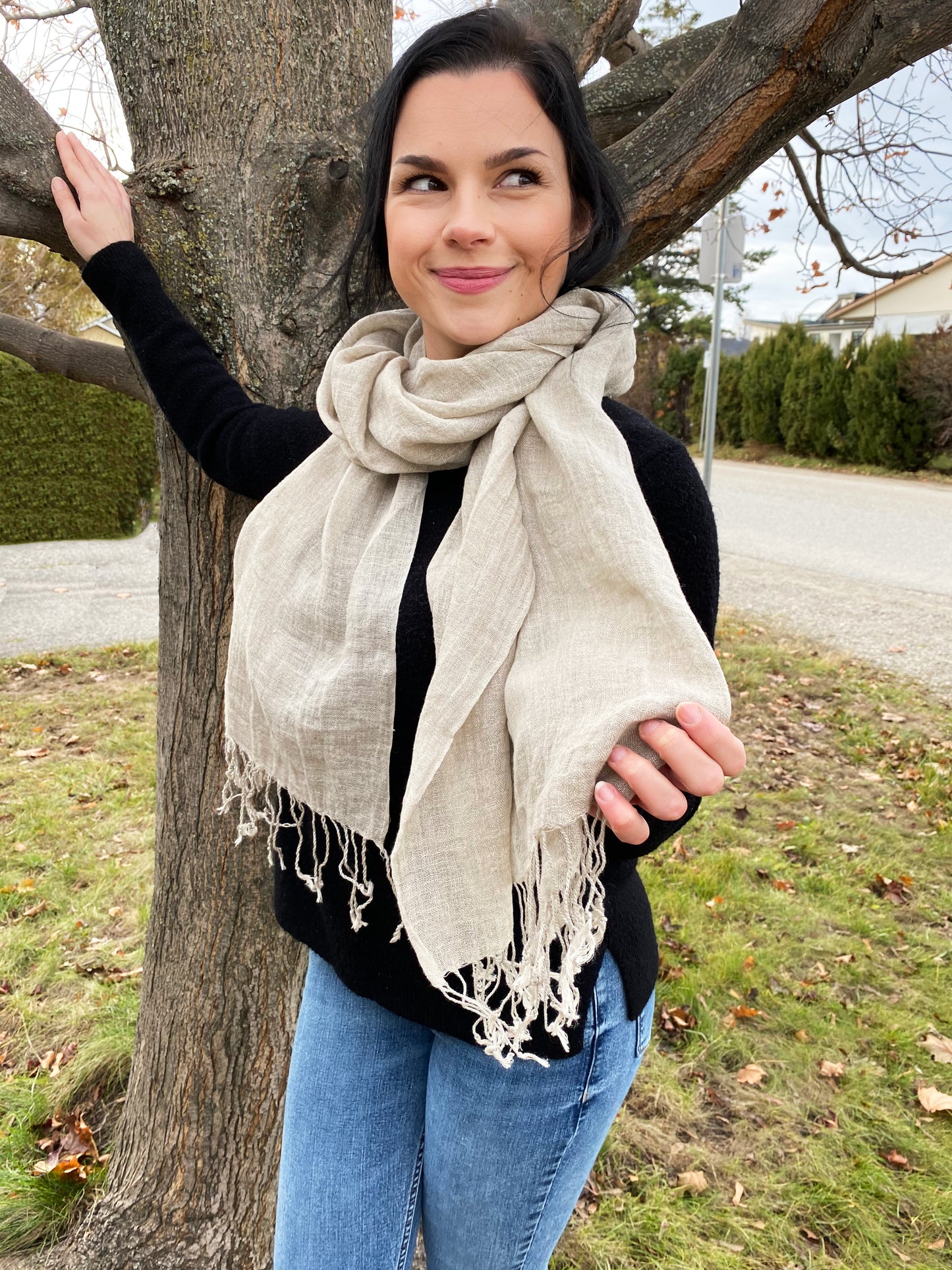 Linen Scarf with Tassels