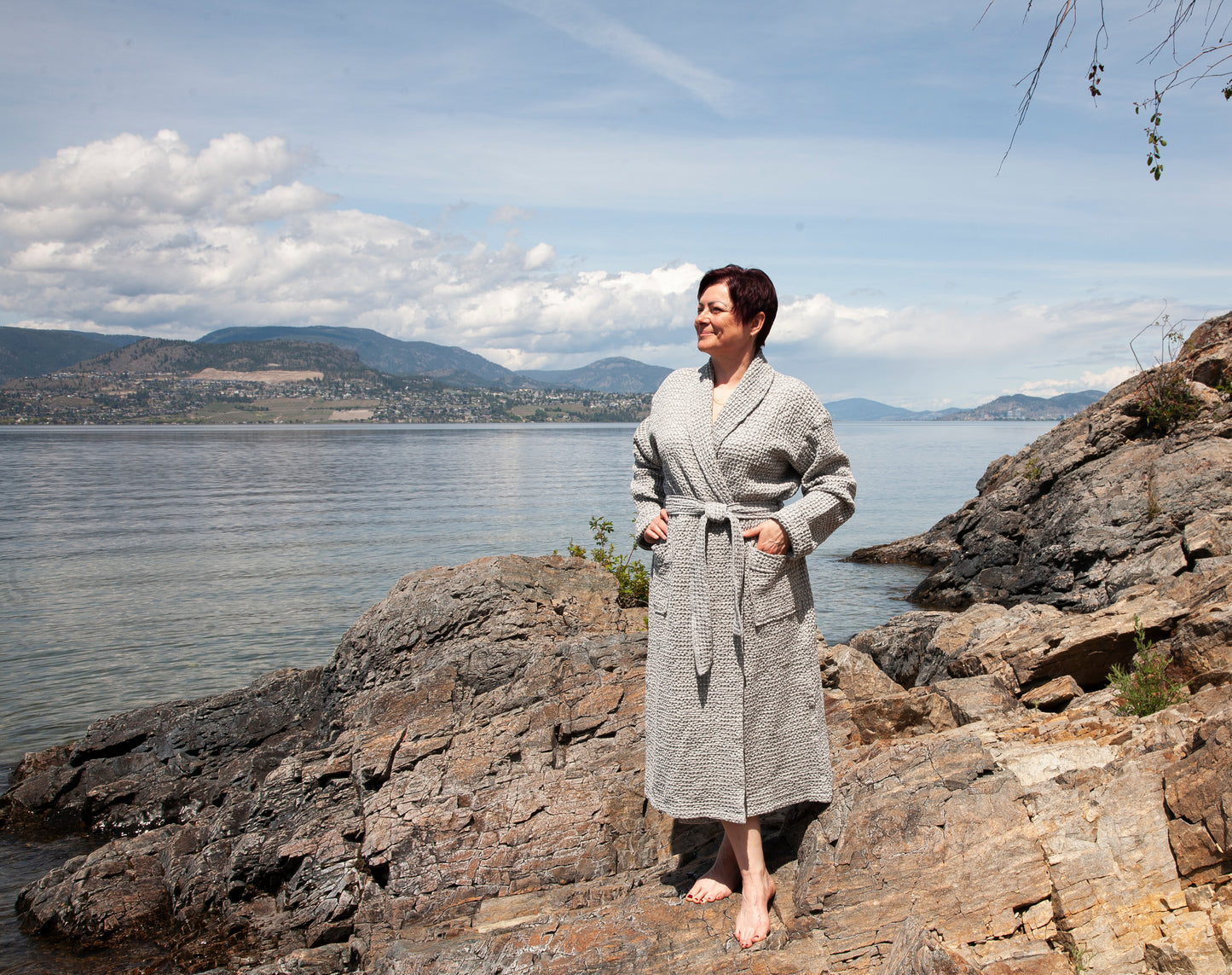 Grey Waffle Unisex Linen Bathrobe - S to 4XL