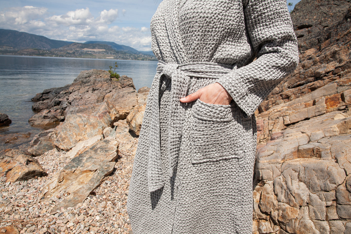 Grey Waffle Unisex Linen Bathrobe - S to 4XL