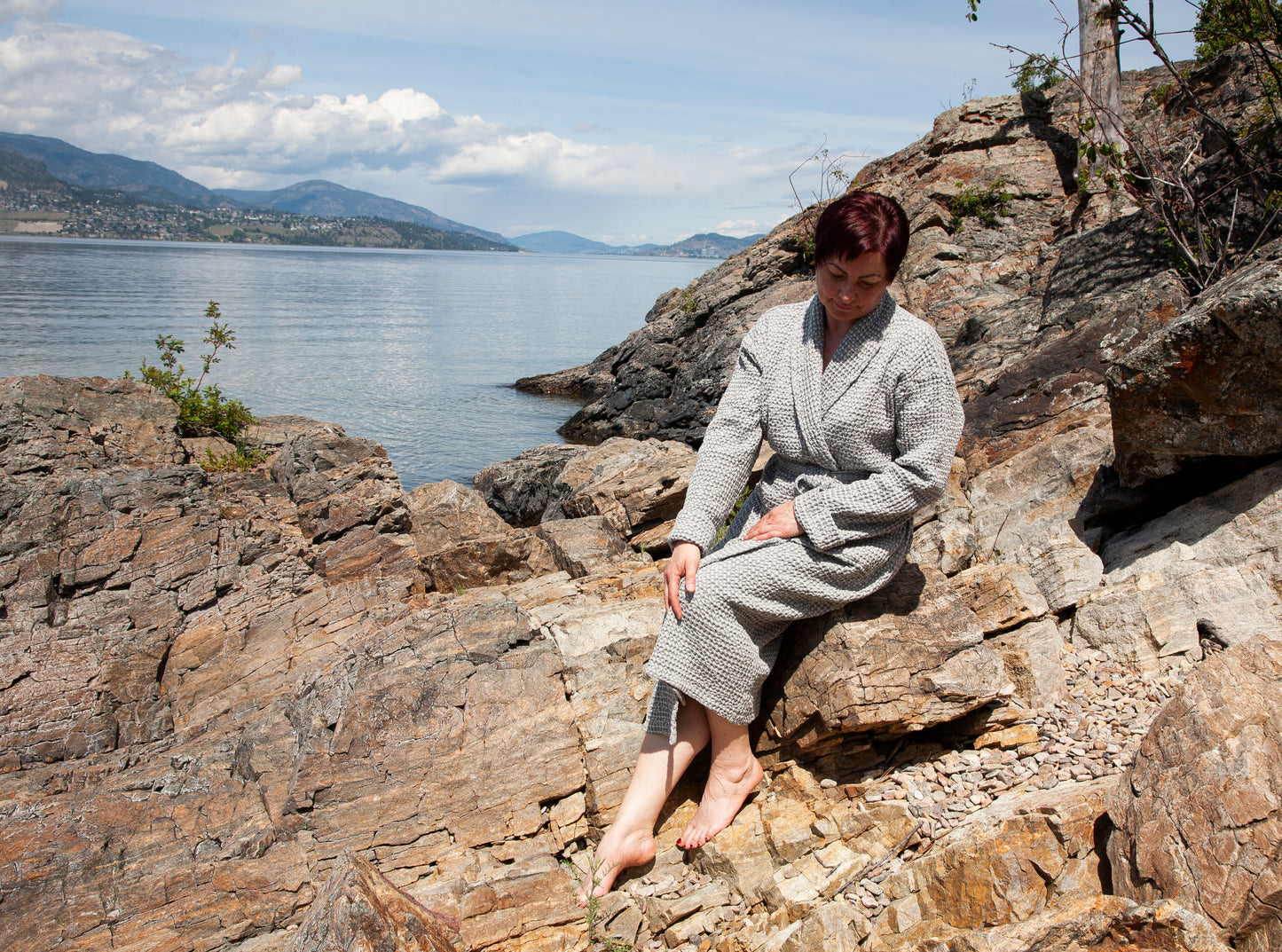 Grey Waffle Unisex Linen Bathrobe - S to 4XL