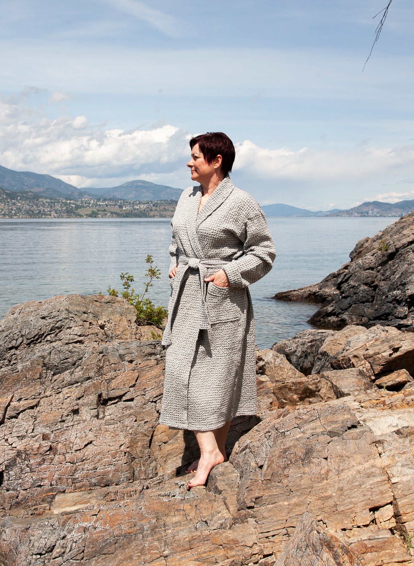 Grey Waffle Unisex Linen Bathrobe - S to 4XL