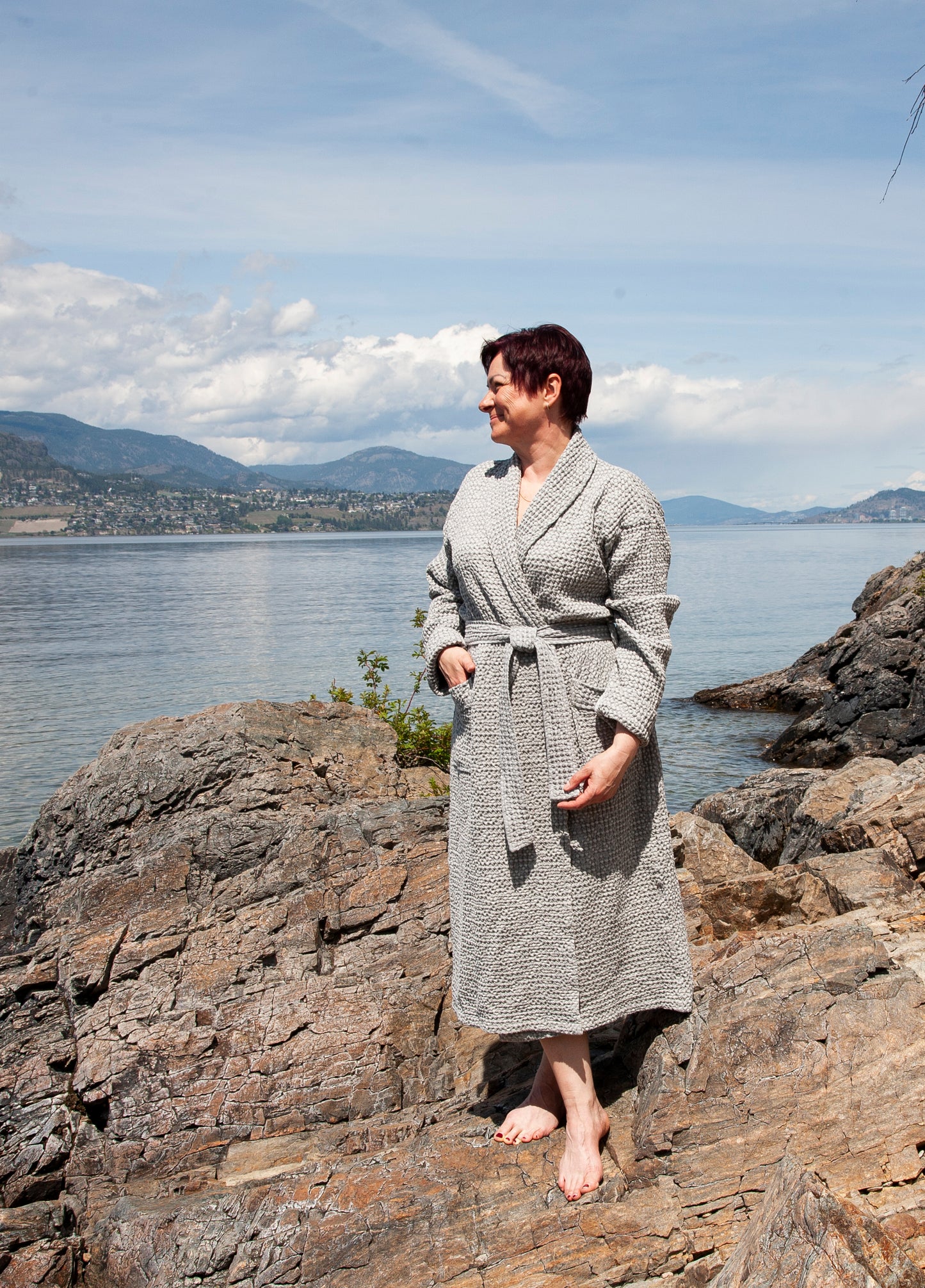 Grey Waffle Unisex Linen Bathrobe - S to 4XL