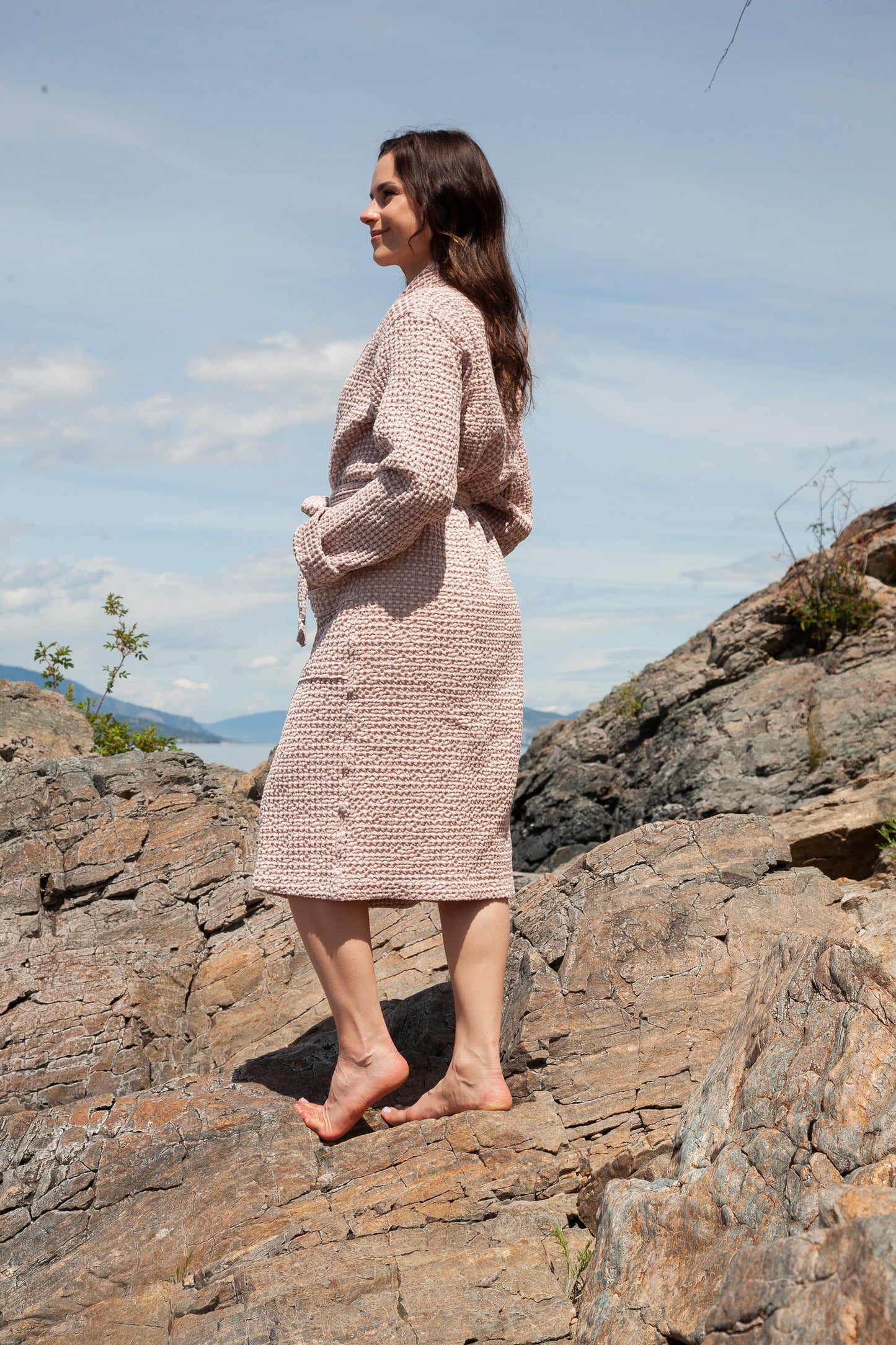 Blush Waffle Unisex Linen Bathrobe - S to 4XL