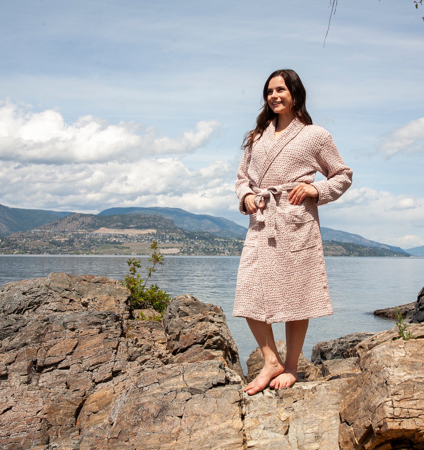 Blush Waffle Unisex Linen Bathrobe - S to 4XL