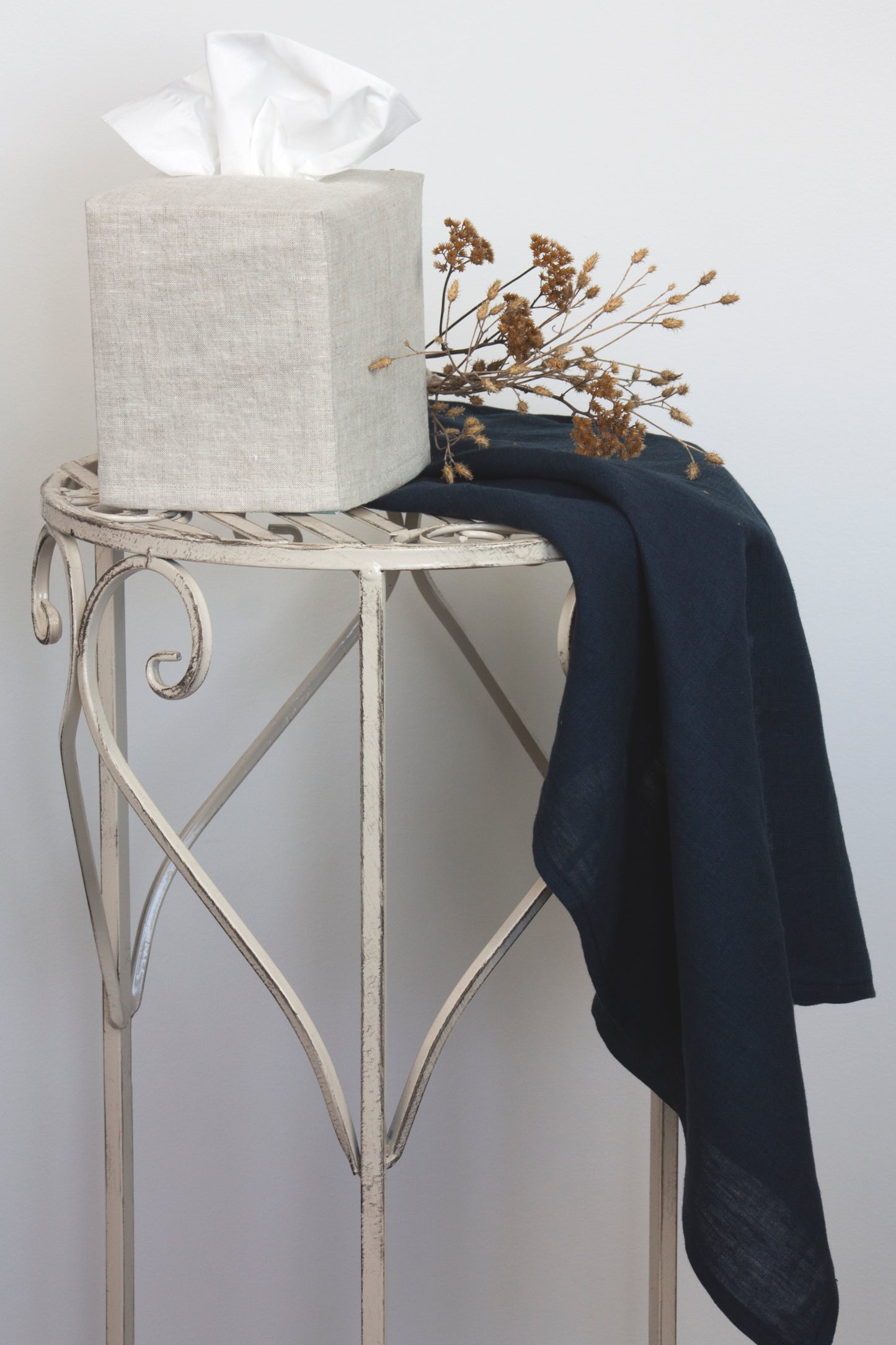 Linen Stripe Square Tissue Box Cover