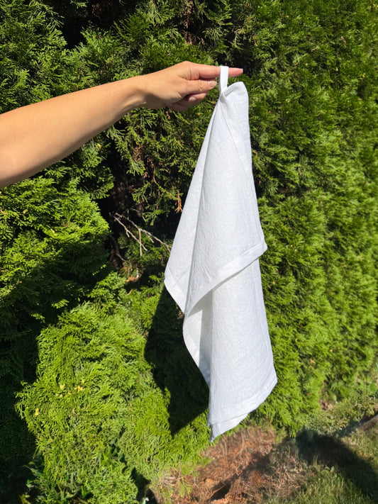 5 Linen Kitchen Towels in White SALE