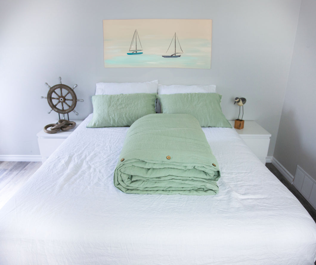 Aqua Linen Duvet Cover