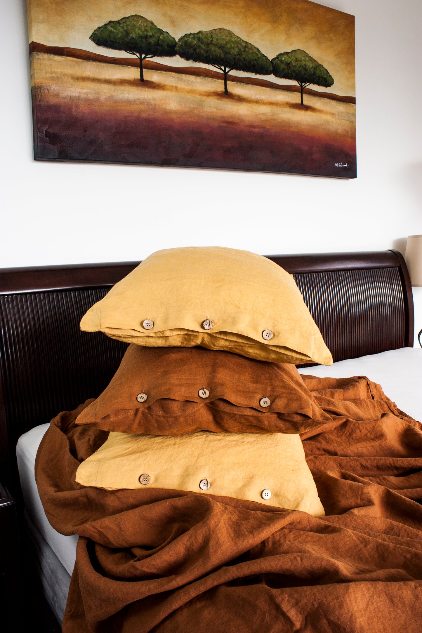 Linen Pillowcase with Coconut Button Closure Extra Sizes (Lumber - Twin)