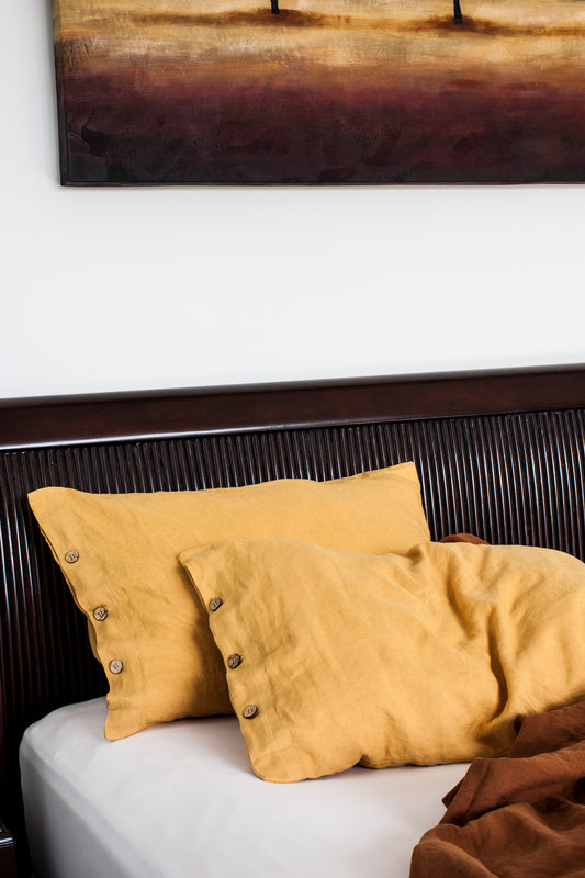 Linen Pillowcase with Coconut Button Closure Extra Sizes (Lumber - Twin)