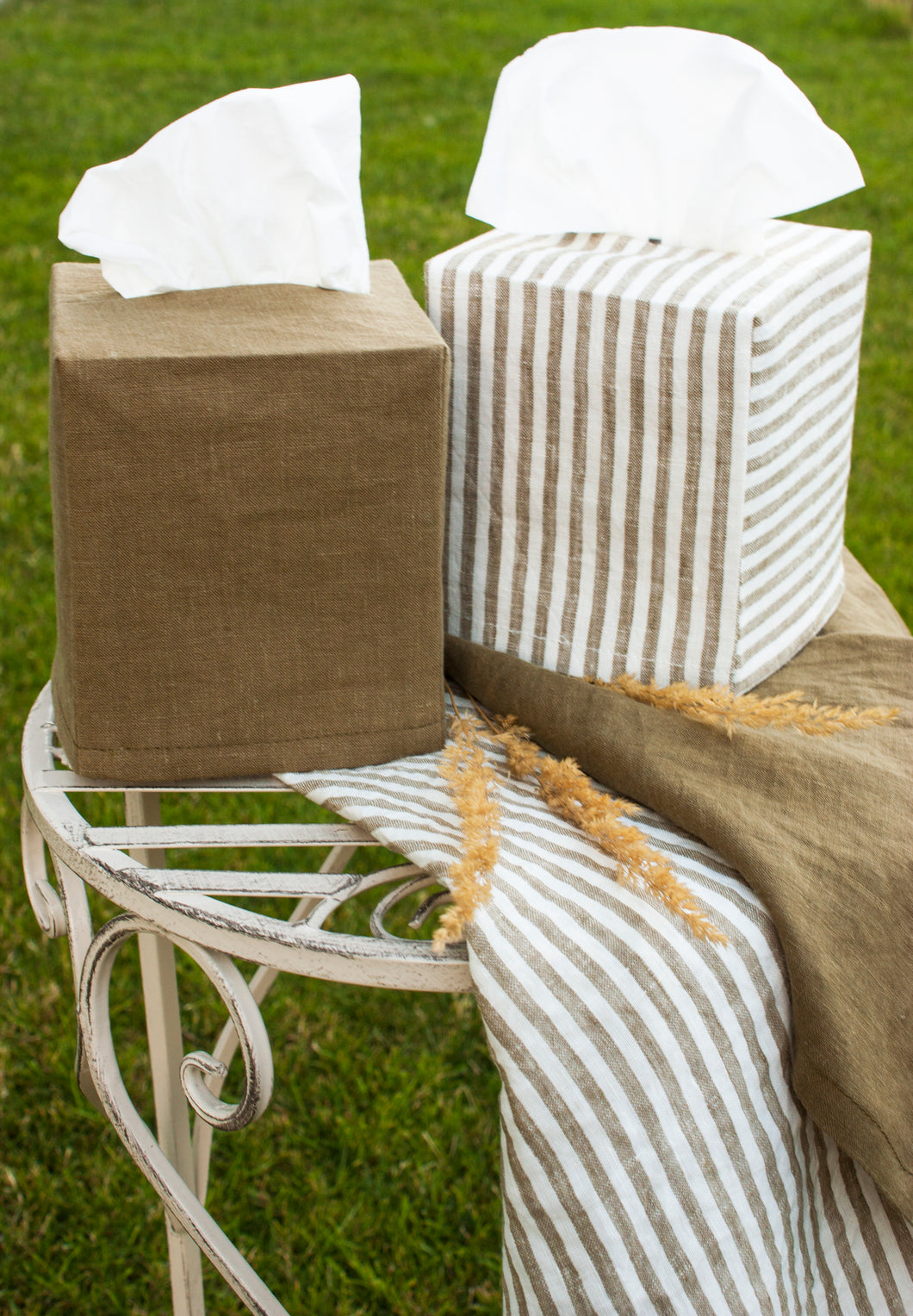 Linen Striped Square Tissue Box Cover