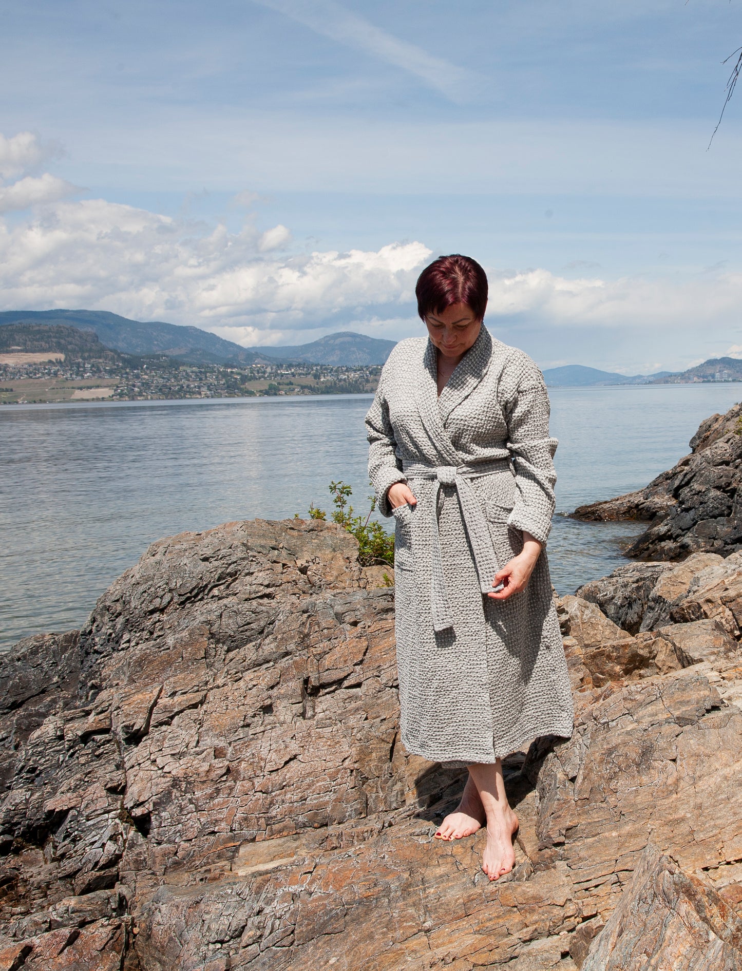 Grey Waffle Unisex Linen Bathrobe - S to 4XL