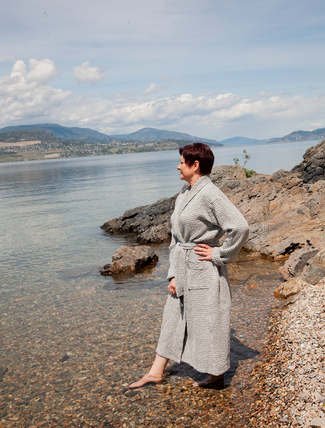 Grey Waffle Unisex Linen Bathrobe - S to 4XL