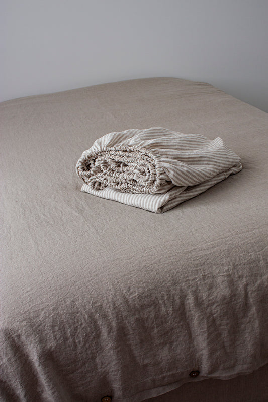 Striped Linen Fitted Sheet - Choose Size in Drop Down