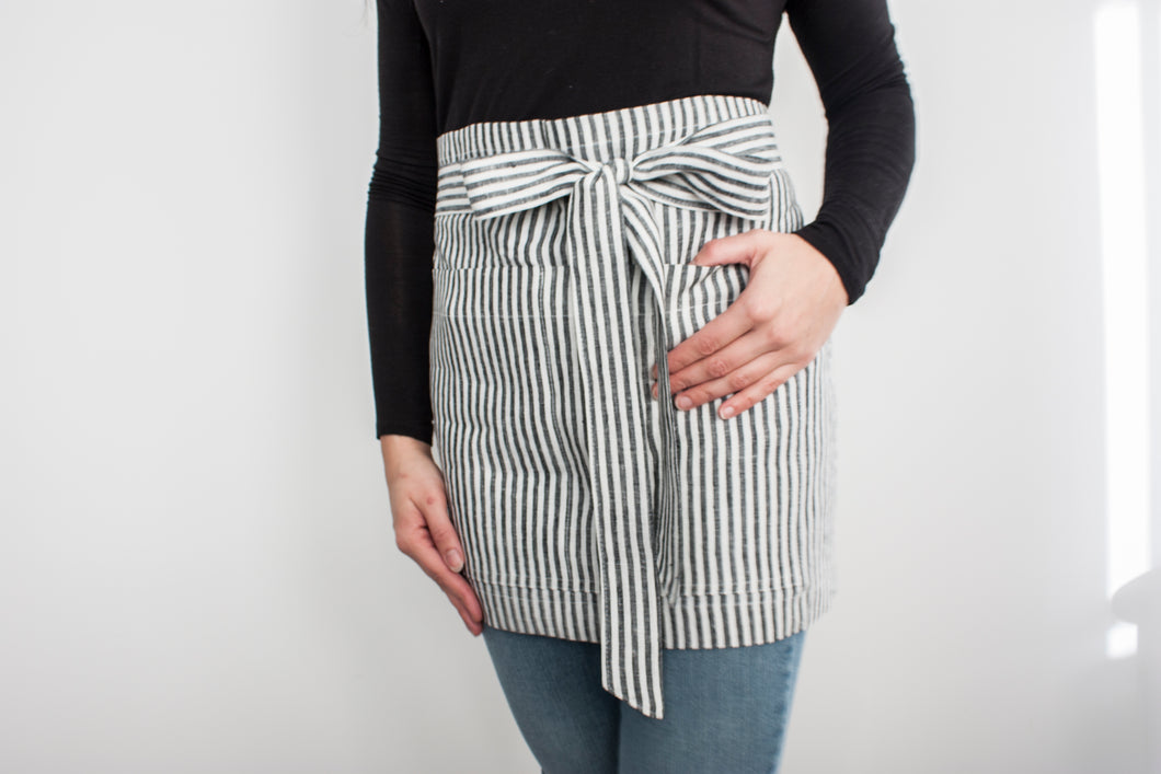 Striped Linen Half Apron